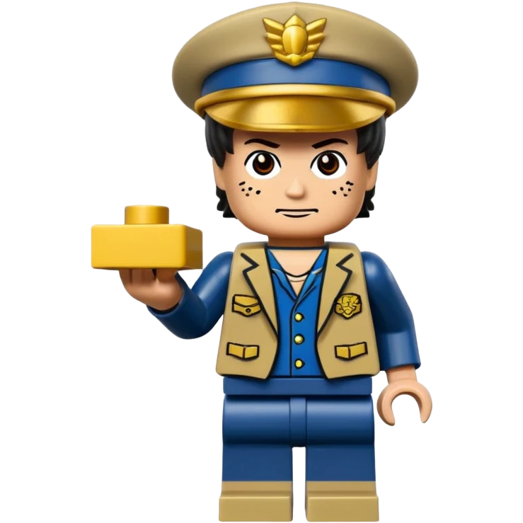 Jotaro Kujo as lego minifigure, full lego figurine view emoji