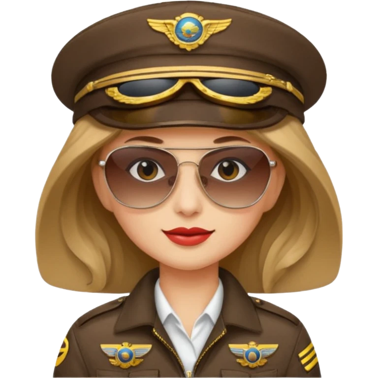 pilote d'avion femme cheveux brun clair avec sunglasses et chapeau de pilote emoji