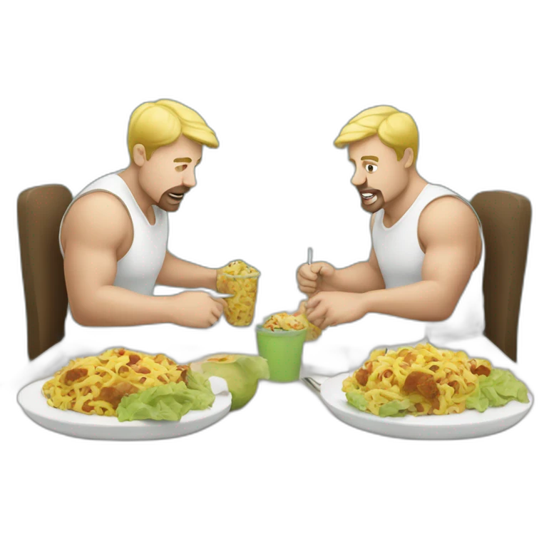 Two white big man eat lunch on the table emoji