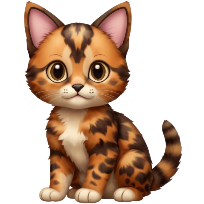 A high-resolution photo-realistic digital illustration of a brown multicoloured  tortoiseshell kitten, chest upward emoji
