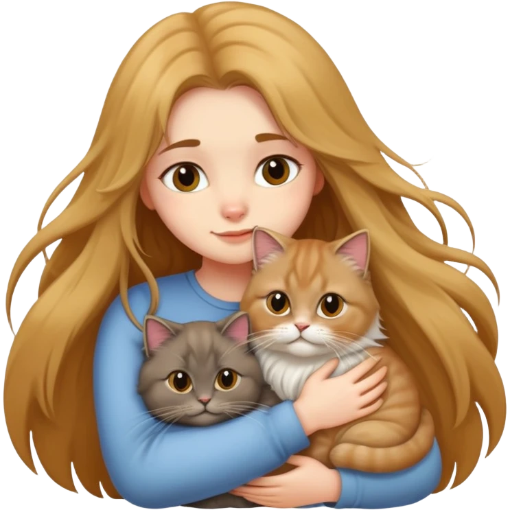 A long-haired girl hugs a British longhair cat tightly emoji