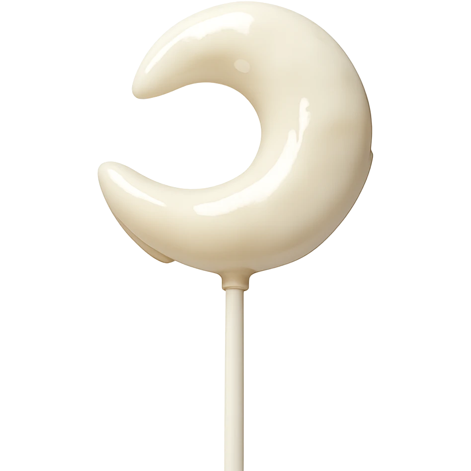 Remove the background, keep only the realistic crescent moon-shaped white lollipop in photorealistic style with transparent background. emoji