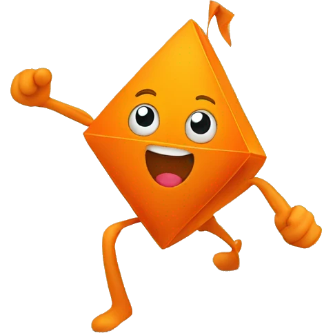 Orange Rhombus shape with a face, cap, arms and legs, doing something random emoji
