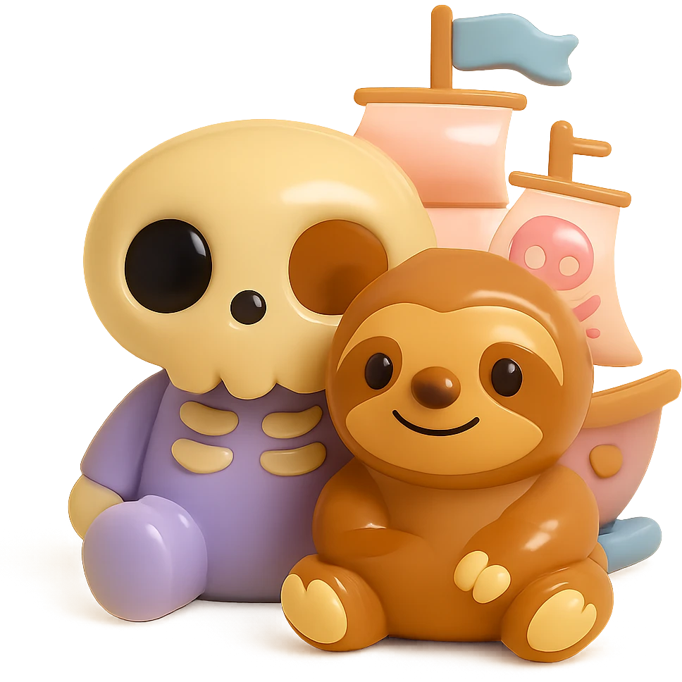 cartoon pirate ship with sails, smooth glossy pastel colors, designer toy aesthetic, vinyl figure style emoji