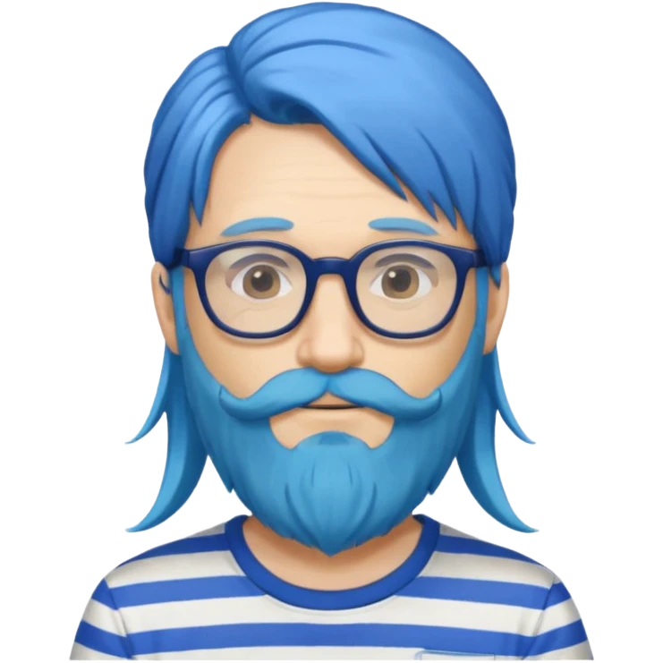 man with long blue hair, glasses, and a long beard and wearing a striped t-shirt emoji