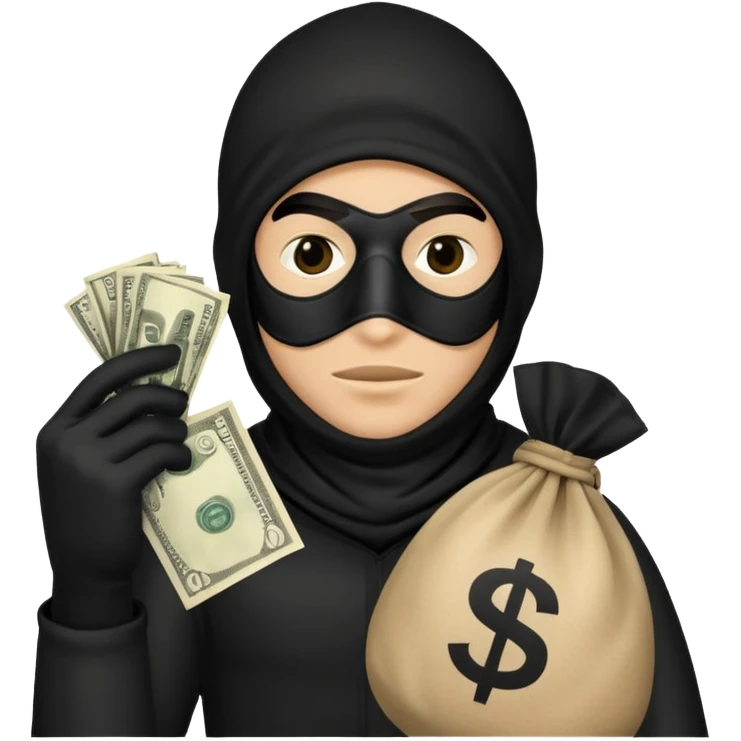 ￼Robber with a black mask and a money bag in the hand￼ emoji