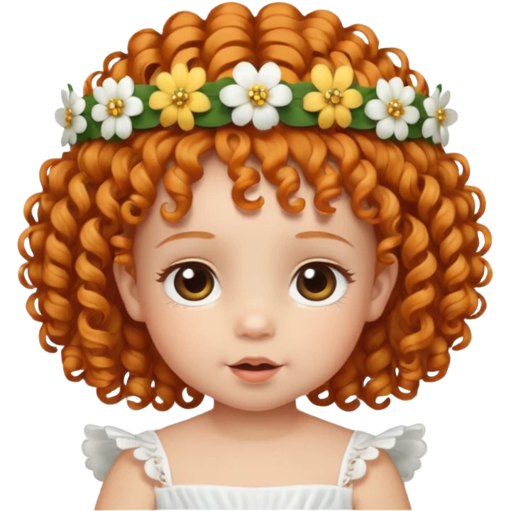 baby with flbig ower tiara ginger curly hair emoji