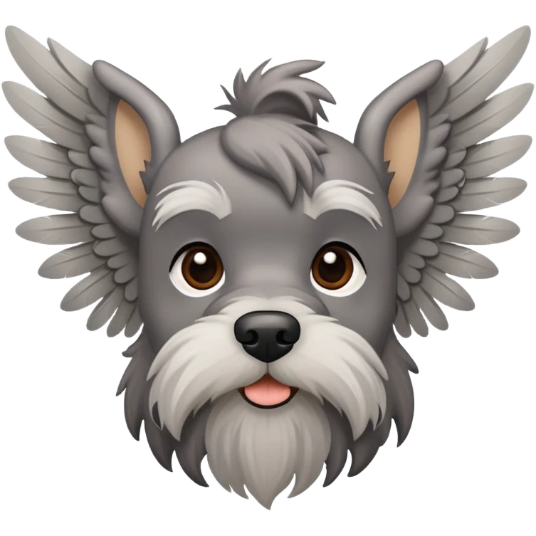 Gray schnauzer with beard a little bit brown and wings emoji