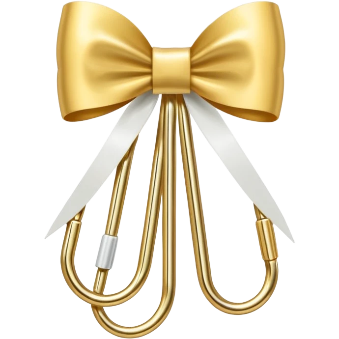one gold paper clip with a white bow in the middle emoji