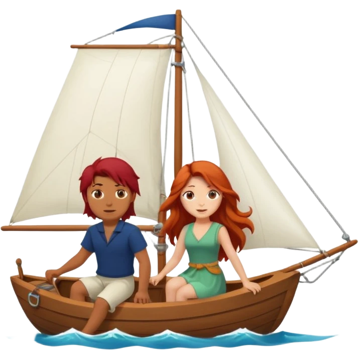 long haired asian guy sailing with redhead girl emoji