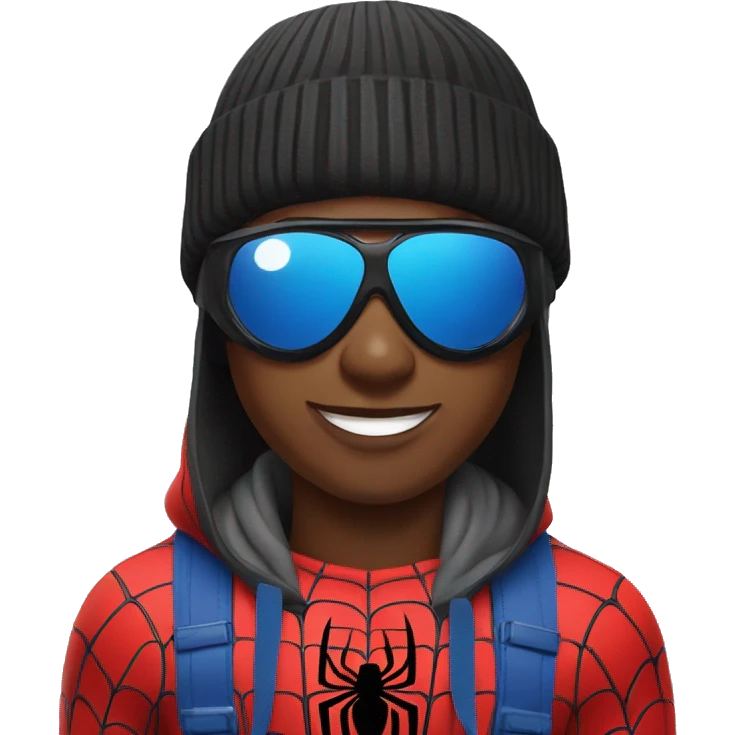 Black boy with spider man beanie with clout-goggles emoji