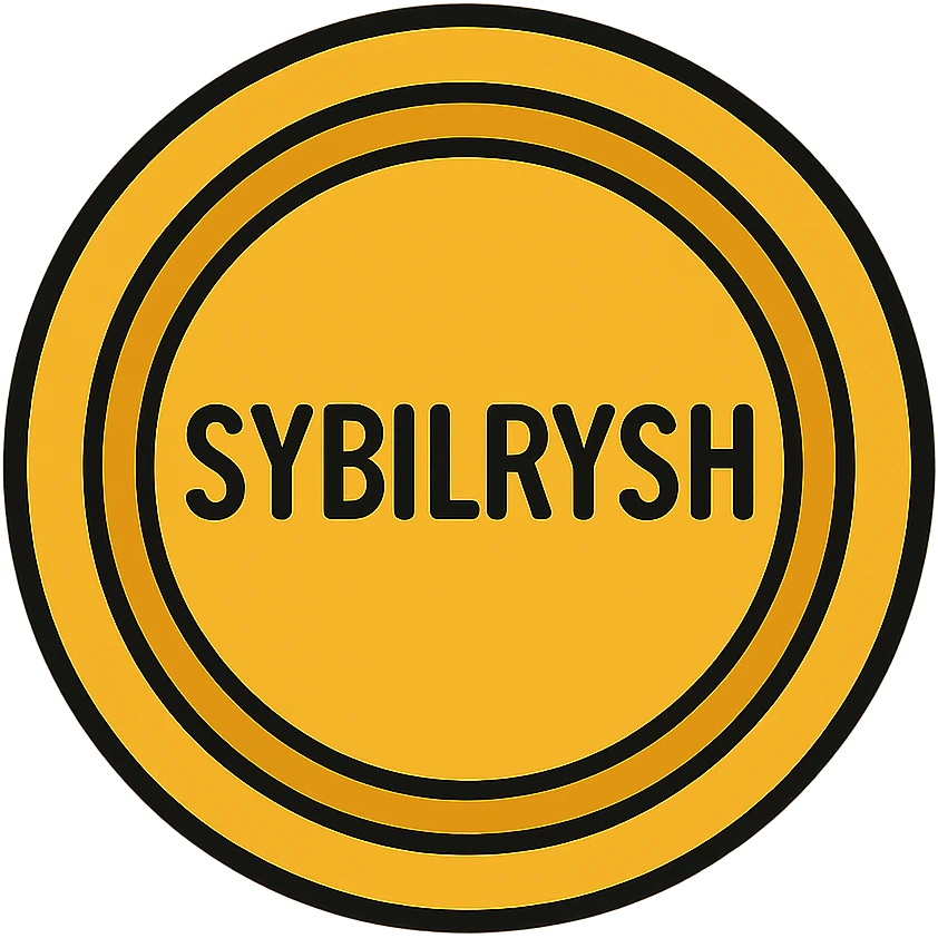 A golden circular coin with the text "SYBILRYSH" inscribed in the center. The coin has a raised rim and simple coin detailing. emoji