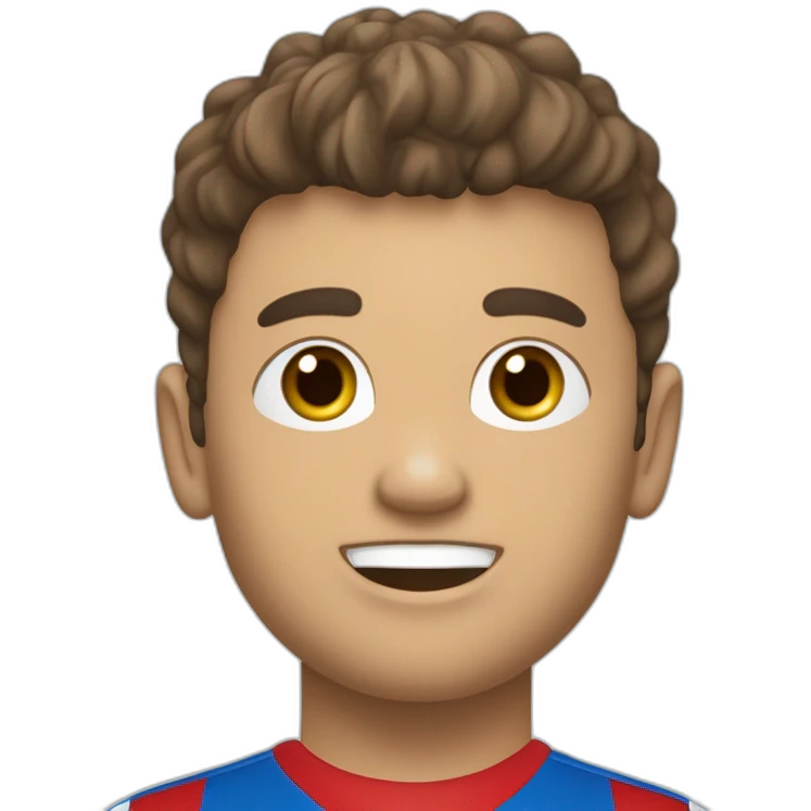 Niño con pelo castaño corto con flequillo y equipación de fútbol del recreativo de huelva emoji