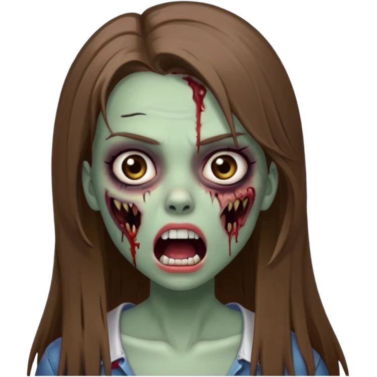 faça uma menina zumbi, ela tem cabelo marrom comprido e bem bem liso, ela nao tem franja. ela usa maquiagem com rimel e ta com a boca aberta. faca ela bem bonita igaul icon de tiktok emoji