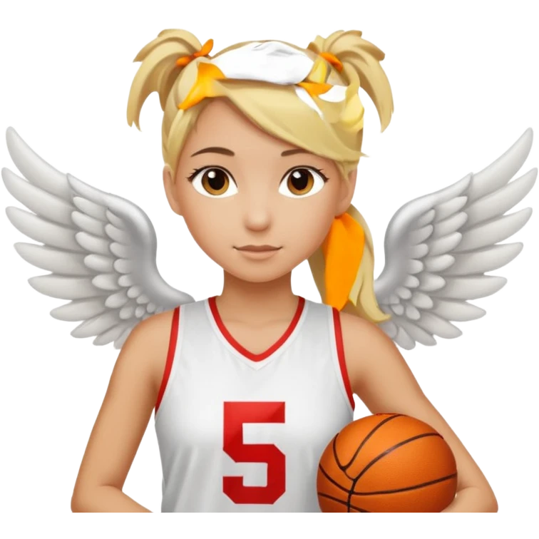 blonde girl with ponytail and white basketball jersey with number 5 and wings  emoji