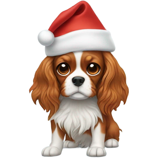 Cavalier King Charles dog skiing with a Santa hat emoji