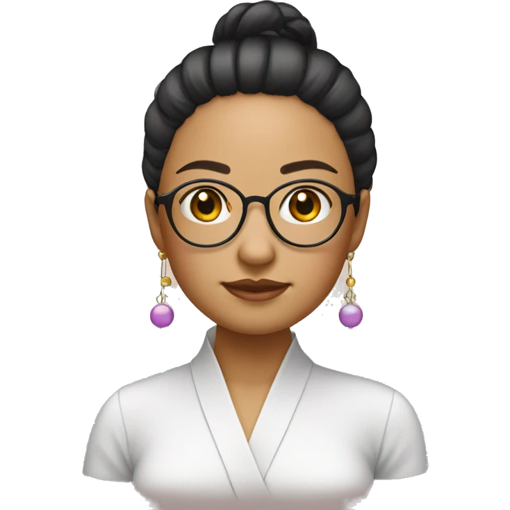 a chineese gilr is wearing earrings and personalized glasses, and the ball head wears glasses and the face is round and square emoji