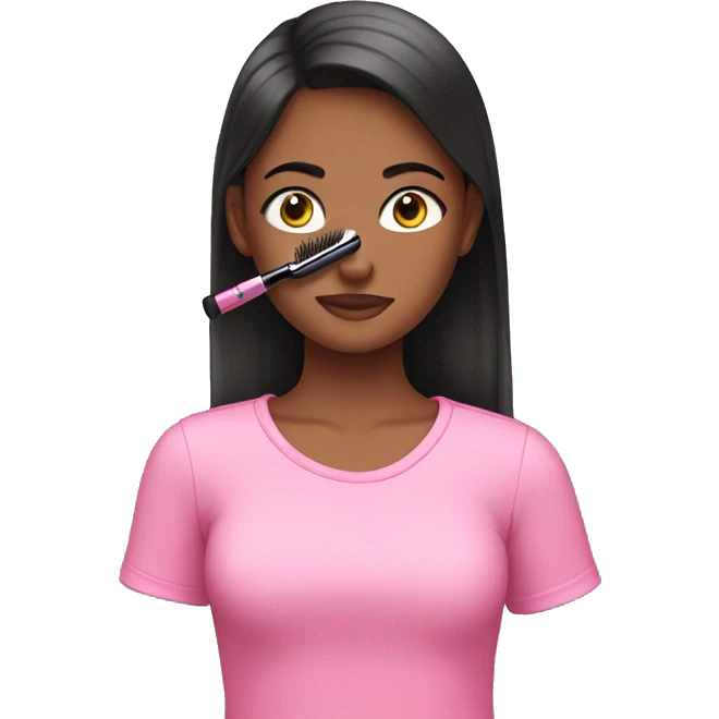 Girl in pink shirt putting on mascara  emoji