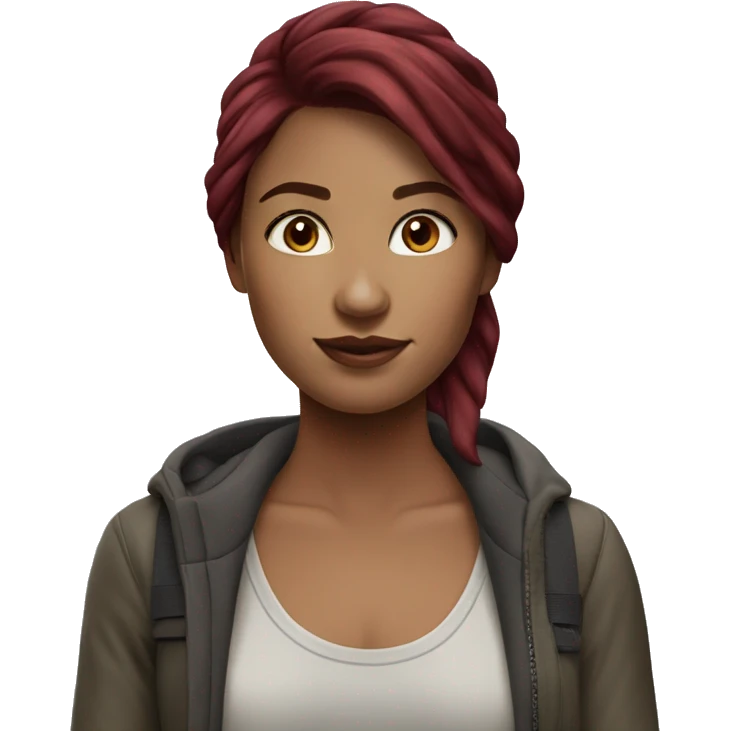 Realistic beautiful burgundy haired Girl wearing long northface  emoji