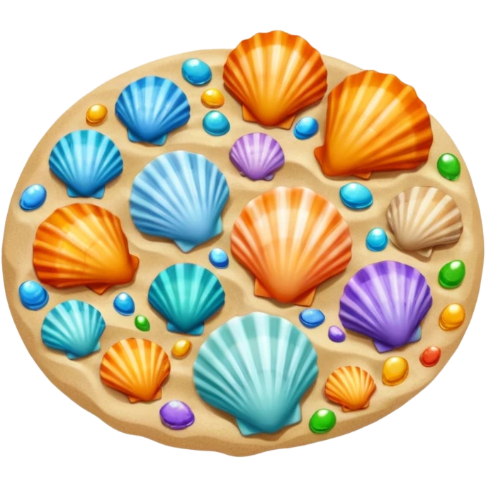 shells on sandy beach, top-down view emoji