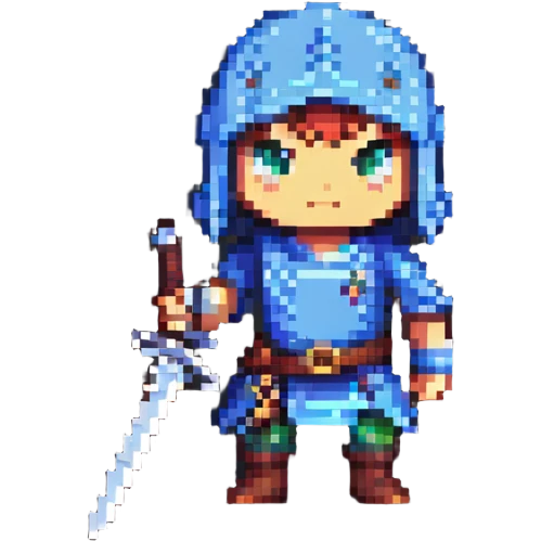 pixel game character with sword emoji
