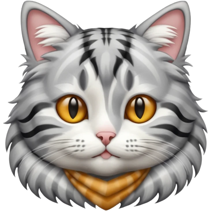 striped cat with hair in white and gray colors emoji