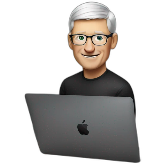 tim cook with macbook pro on desk all black emoji