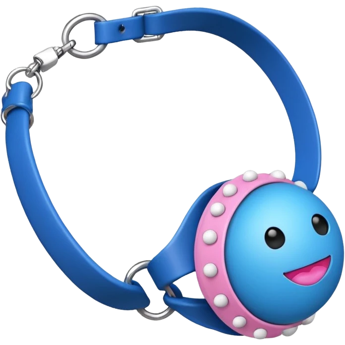 Blue ball for the gag on a ball gag with a white attachment collar with  pink  studs emoji