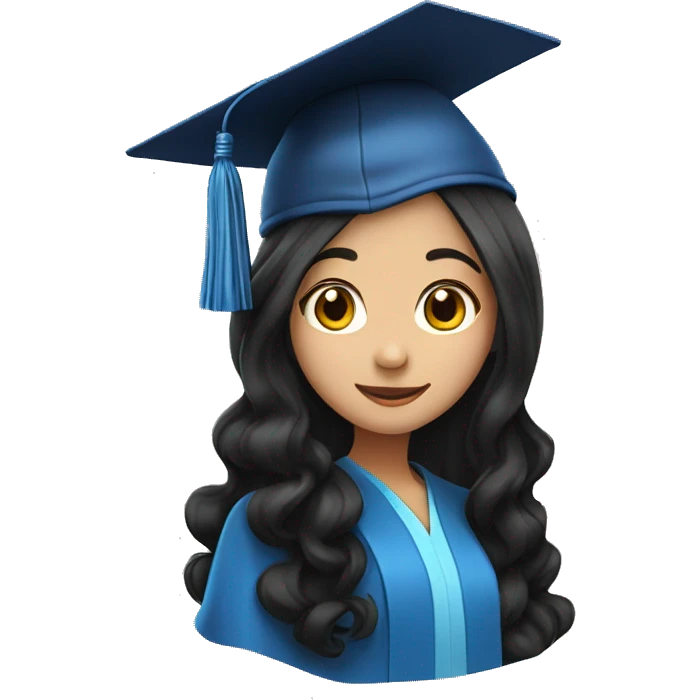 asian girl wearing blue graduation cap with long curly black hair emoji