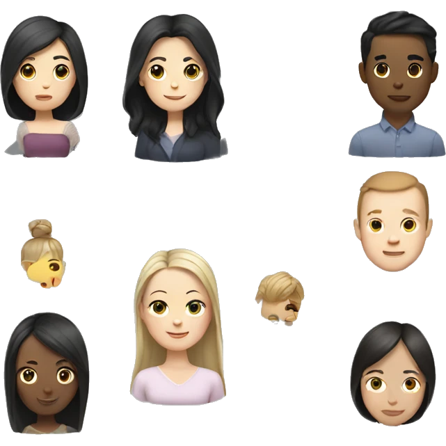 White woman dark hair + white man dark hair + asian woman brown hair emoji