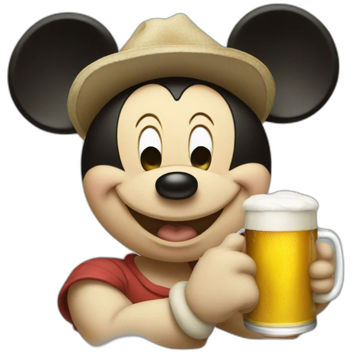 Mickey holding a beer emoji