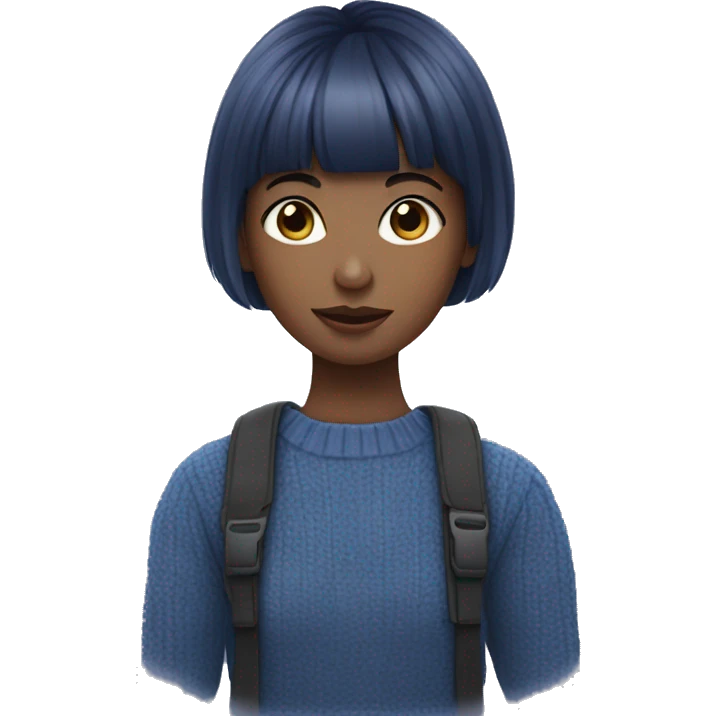 bangs short hair girl blue jumper holding blueberries emoji