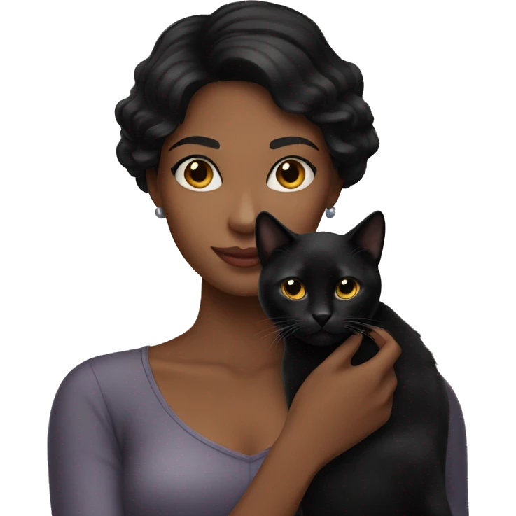 Pretty black haired woman holding Black cat emoji
