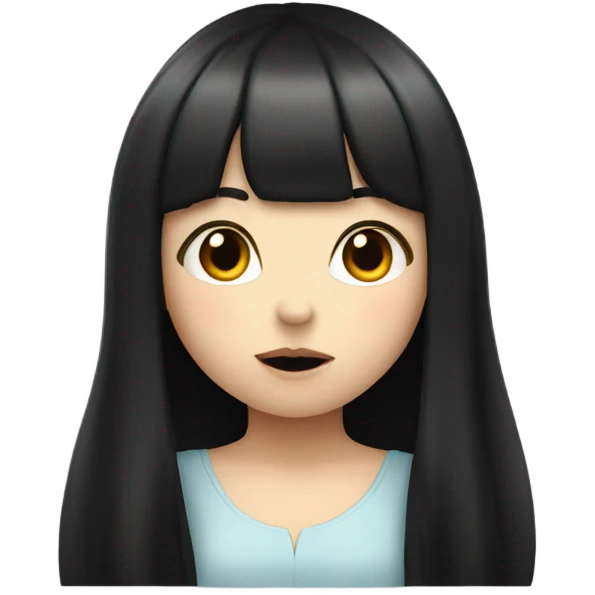 Pale girl long black hair and bangs blowing a kiss  emoji