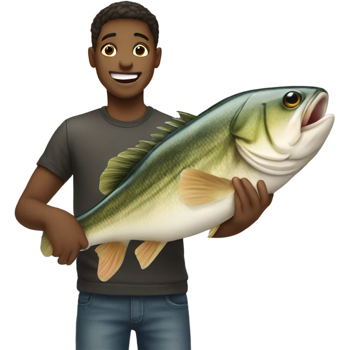 boy with bass fish emoji