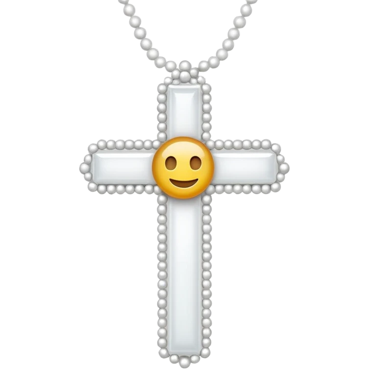 Elegant emoji icon of a white cross made of white beads, glossy surface, and white bead chain subtle shadows, pure white palette emoji
