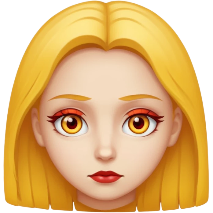 A girl with yellow eye and with An red eye and half smart  emoji