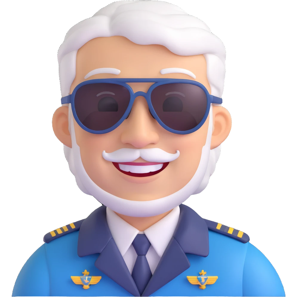 middle-aged male pilot, smiling, white skin, wearing sunglasses emoji
