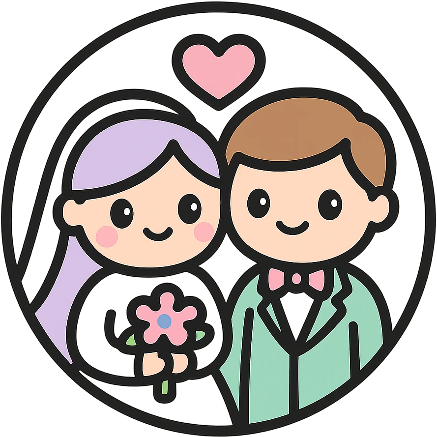little alchemy style icon
subject: a wedding
border: medium-black
shape: round, circular
background: white
style: full color fill with medium black outlining emoji