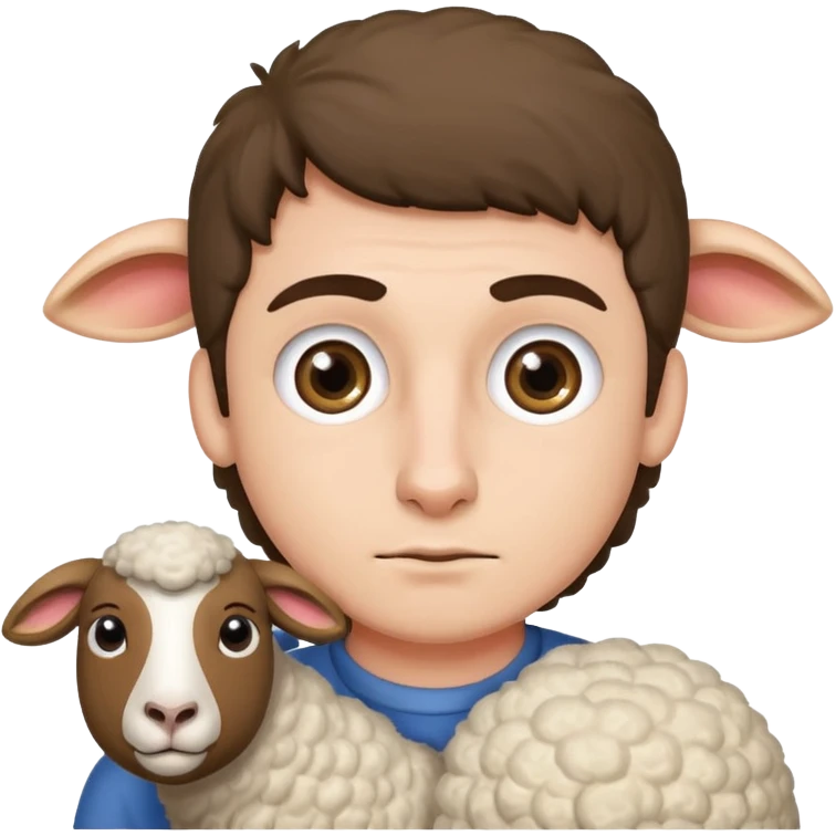 A man putting his eye up against a sheep’s eye in Oder to get pink eye emoji