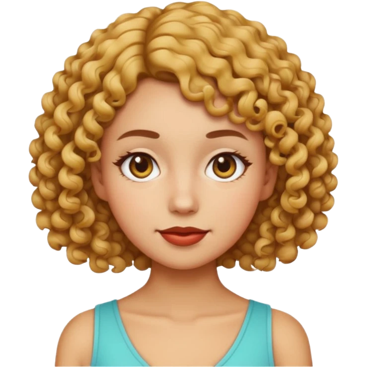 v-line face, curly short hair, slim small woman, emoji style emoji