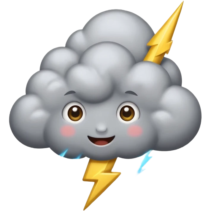 cute gray Thunderstorm Cloud, eyes, lightning bolt emoji