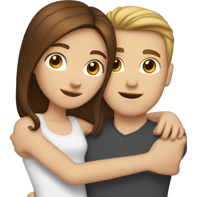 White girl with brown hair hugging white guy with brown hair emoji