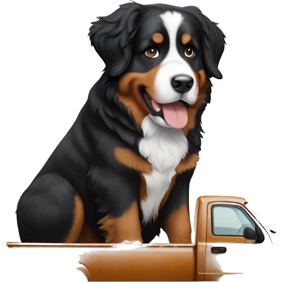 Bernese Mountain Dog on a Pickup Truck emoji