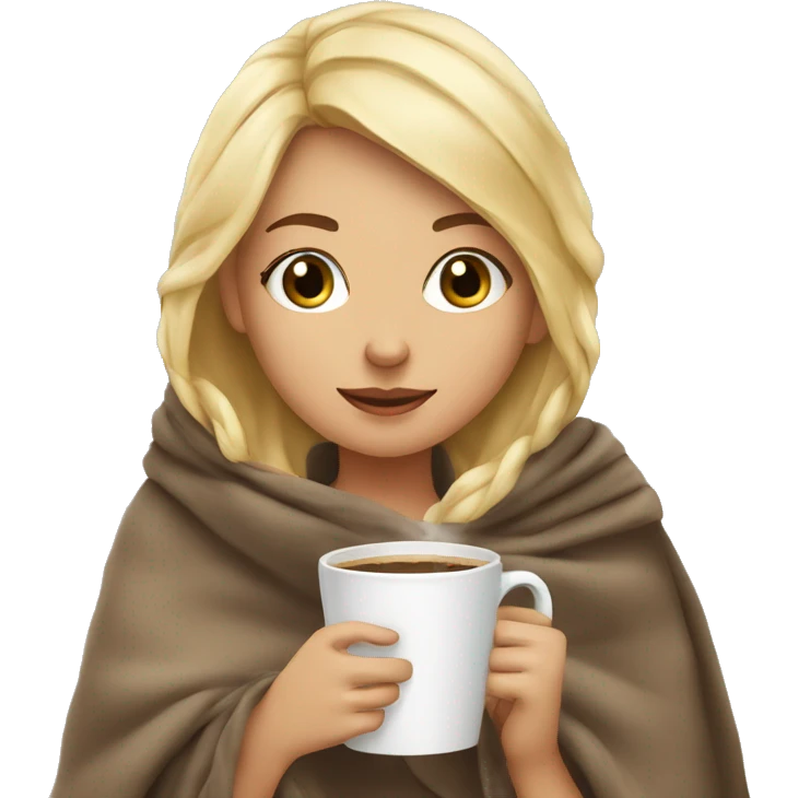  Cute Blonde girl wrapped in blanket drinking coffee emoji