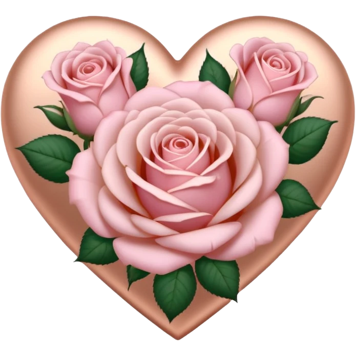 Rose-gold heart shape with pastel pink roses adorning it emoji