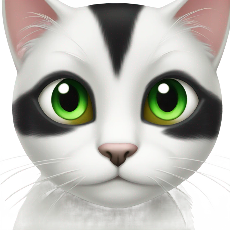 White and black cat with green eyes emoji