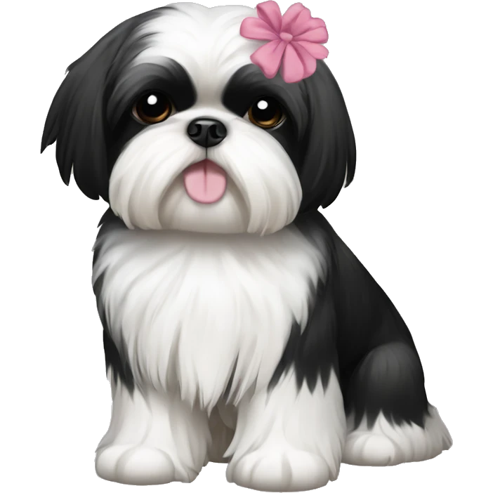 Black-and-white Shih Tzu with floral bow emoji