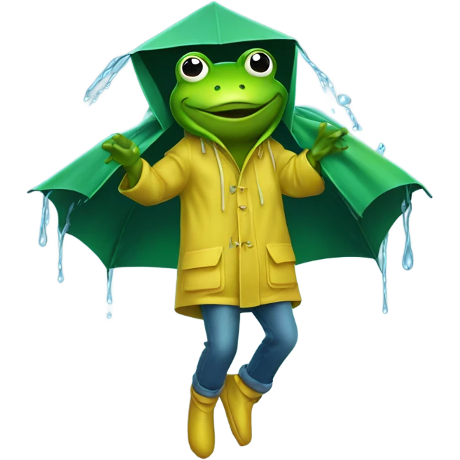 Frog in raincoat dancing in rain  emoji