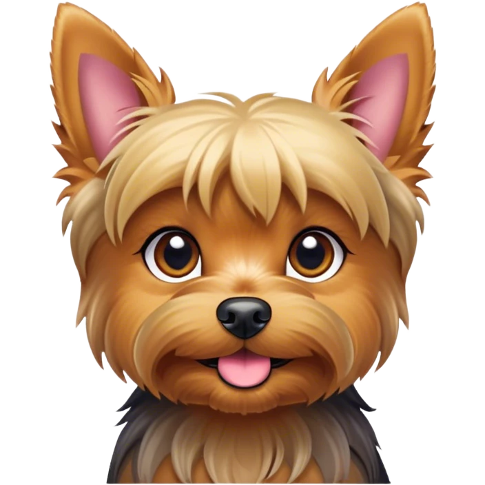 Cinematic Cute Yorkshire Terrier Portrait Emoji, Head perked with bright, twinkling eyes and a perky expression, showcasing a soft, silky fur in rich hues, simplified yet adorably detailed, glowing with a cheerful, inviting glow, high shine, exuding playful intelligence and spunky charm, styled with a gentle, whimsical outline, capturing the essence of a cute Yorkshire Terrier that appears ready to frolic off the screen with irresistible energy! emoji